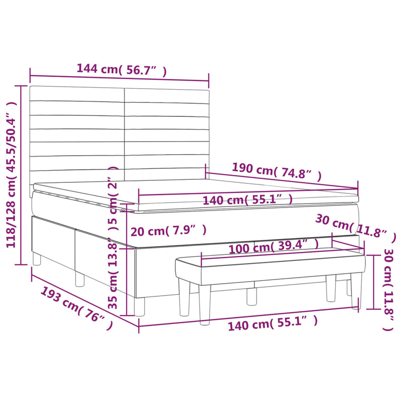 vidaXL sötétszürke szövet rugós ágy matraccal 140 x 190 cm
