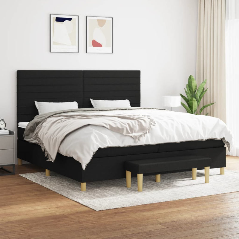vidaXL fekete szövet rugós ágy matraccal 200 x 200 cm