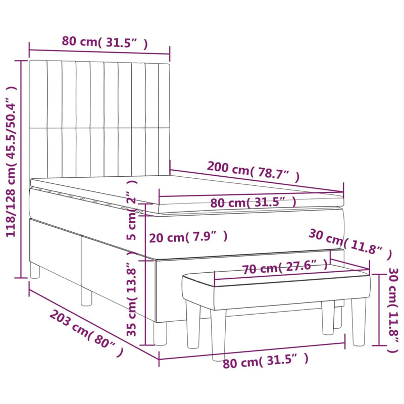 vidaXL tópszínű szövet rugós ágy matraccal 80 x 200 cm