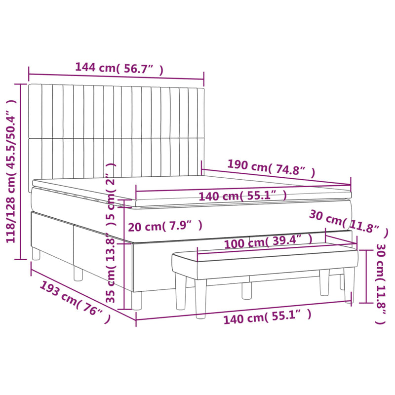 vidaXL sötétszürke szövet rugós ágy matraccal 140 x 190 cm