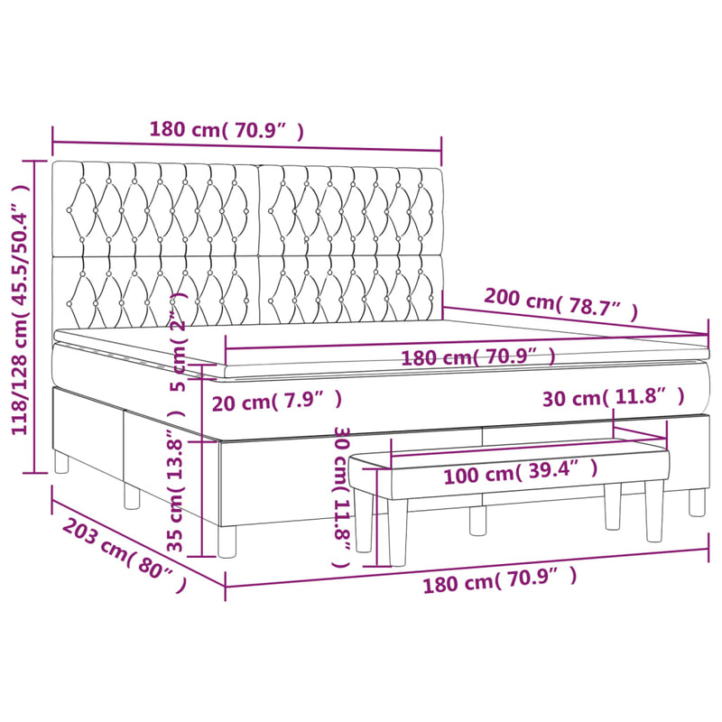 vidaXL tópszínű szövet rugós ágy matraccal 180 x 200 cm