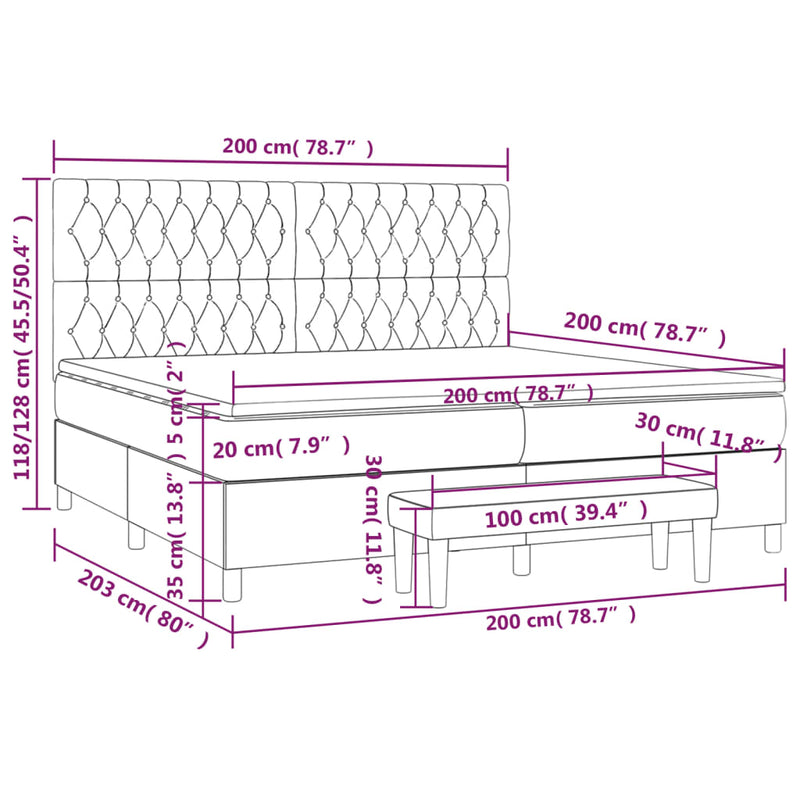 vidaXL tópszínű szövet rugós ágy matraccal 200 x 200 cm