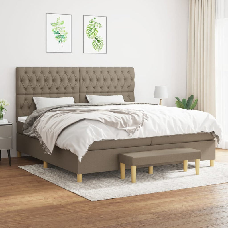 vidaXL tópszínű szövet rugós ágy matraccal 200 x 200 cm