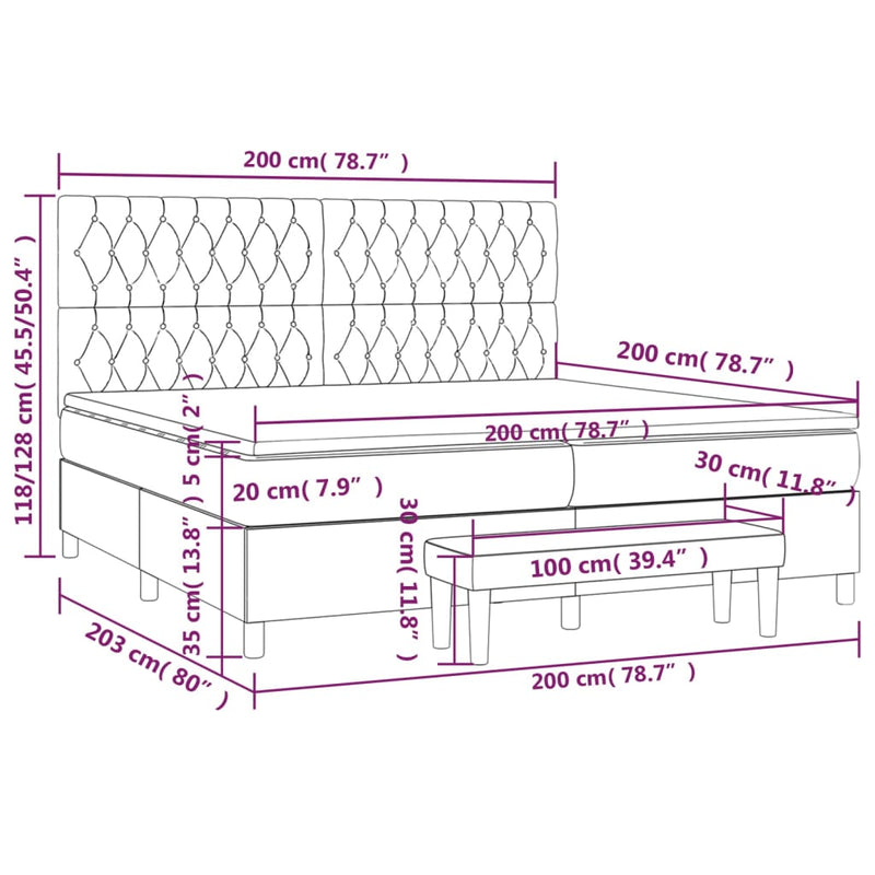 vidaXL kék szövet rugós ágy matraccal 200 x 200 cm