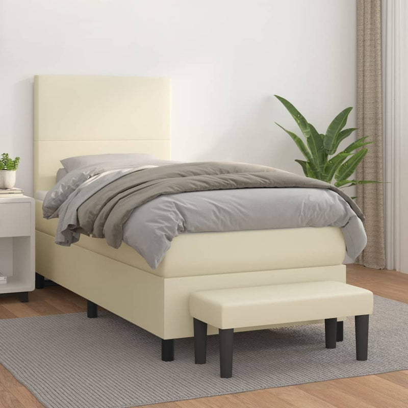 vidaXL krémszínű műbőr rugós ágy matraccal 100 x 200 cm