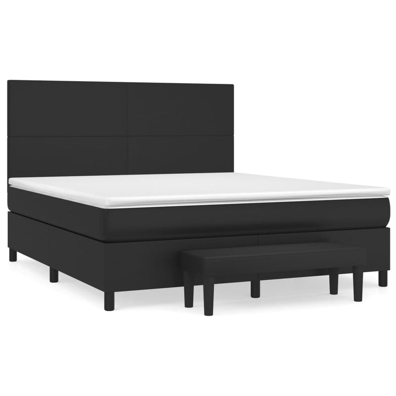 vidaXL fekete műbőr rugós ágy matraccal 180 x 200 cm
