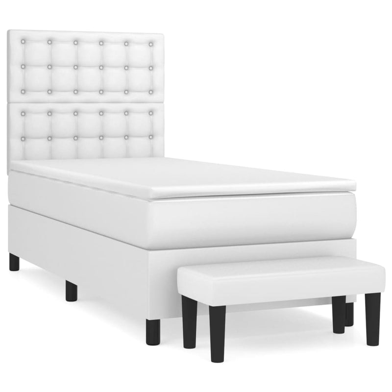 vidaXL fehér műbőr rugós ágy matraccal 90x190 cm