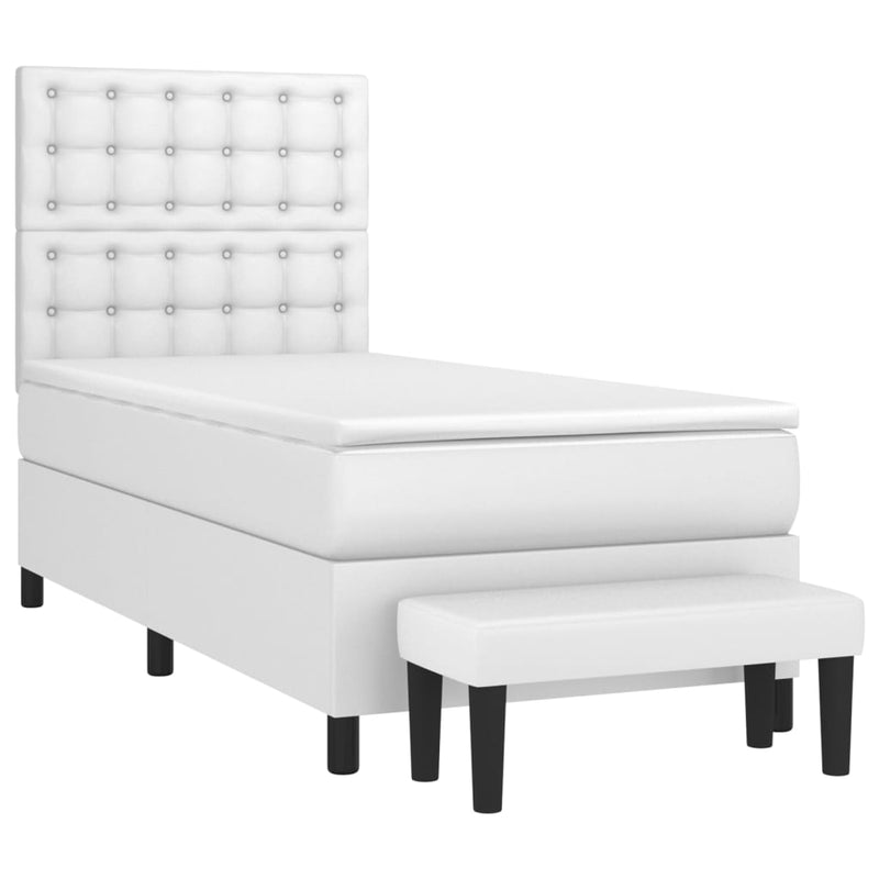 vidaXL fehér műbőr rugós ágy matraccal 90x190 cm