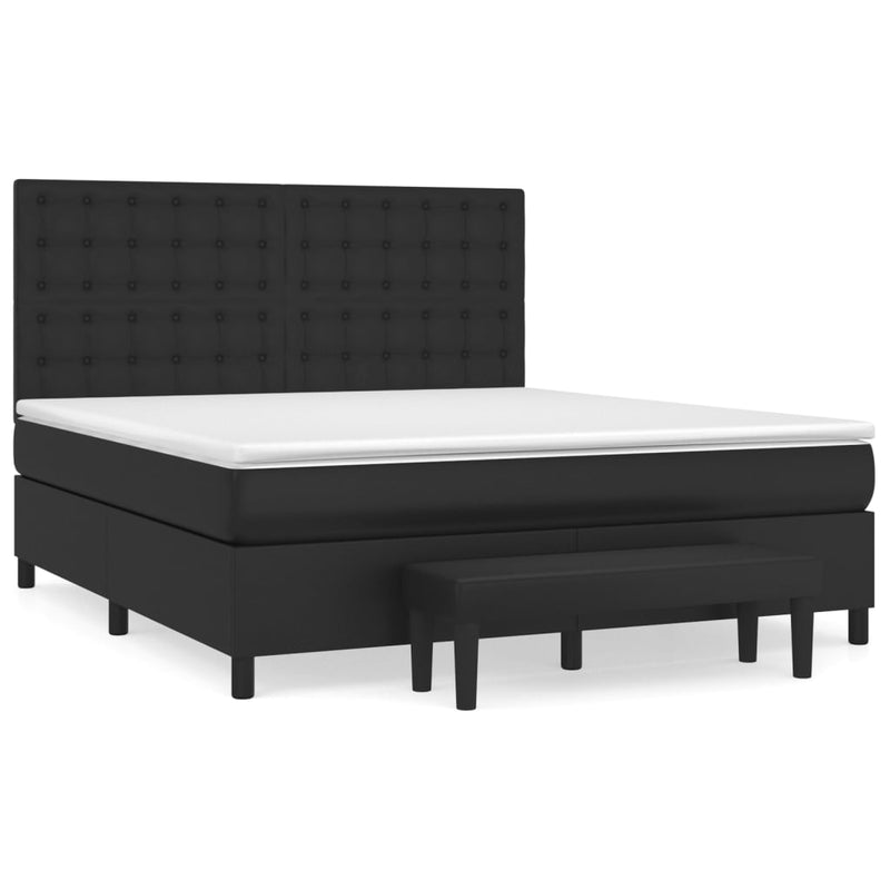 vidaXL fekete műbőr rugós ágy matraccal 180 x 200 cm