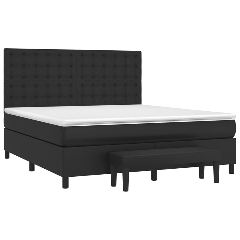vidaXL fekete műbőr rugós ágy matraccal 180 x 200 cm