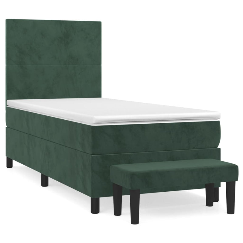 vidaXL sötétzöld bársony rugós ágy matraccal 100 x 200 cm