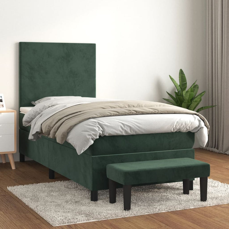 vidaXL sötétzöld bársony rugós ágy matraccal 100 x 200 cm