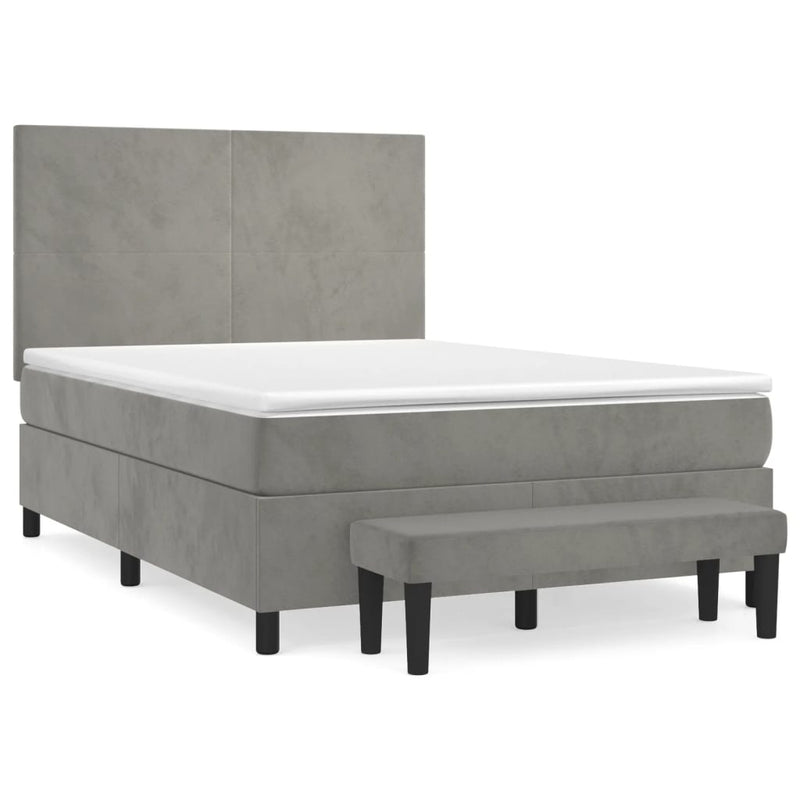 vidaXL világosszürke bársony rugós ágy matraccal 140x190 cm