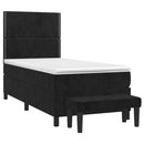 vidaXL fekete bársony rugós ágy matraccal 90 x 200 cm