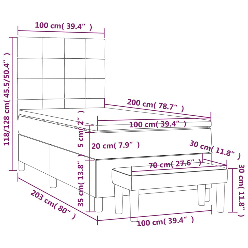 vidaXL sötétzöld bársony rugós ágy matraccal 100 x 200 cm