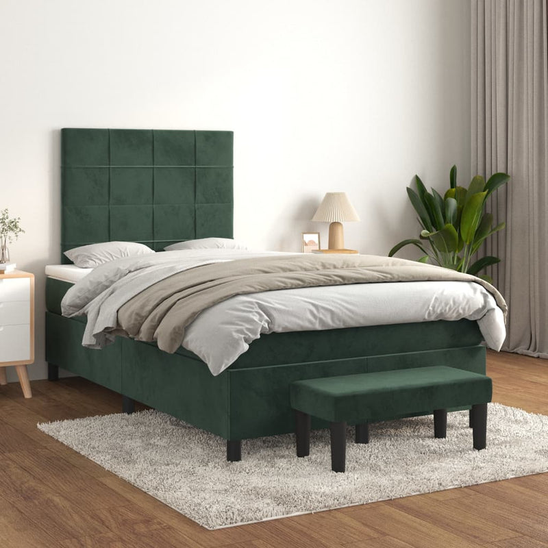 vidaXL sötétzöld bársony rugós ágy matraccal 120 x 200 cm
