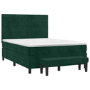 vidaXL sötétzöld bársony rugós ágy matraccal 140x190 cm