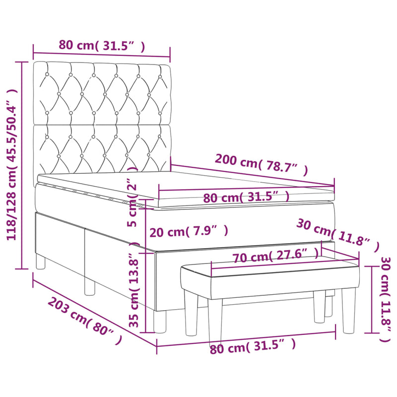 vidaXL sötétzöld bársony rugós ágy matraccal 80 x 200 cm