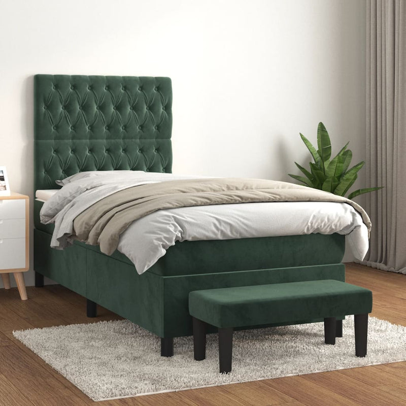 vidaXL sötétzöld bársony rugós ágy matraccal 80 x 200 cm