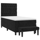 vidaXL fekete bársony rugós ágy matraccal 90 x 200 cm