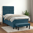 vidaXL sötétkék bársony rugós ágy matraccal 90 x 200 cm