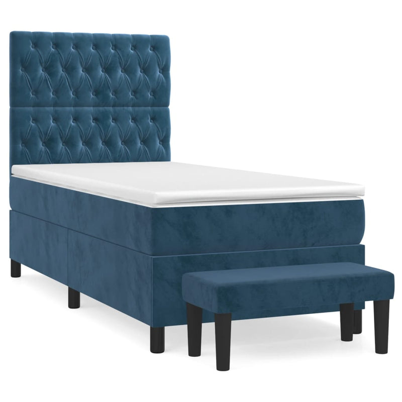 vidaXL sötétkék bársony rugós ágy matraccal 100 x 200 cm