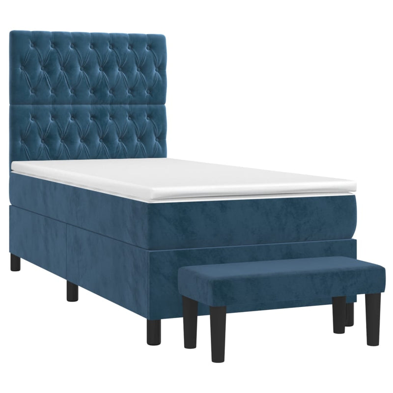 vidaXL sötétkék bársony rugós ágy matraccal 100 x 200 cm