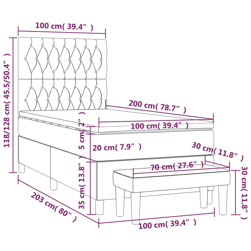 vidaXL sötétkék bársony rugós ágy matraccal 100 x 200 cm