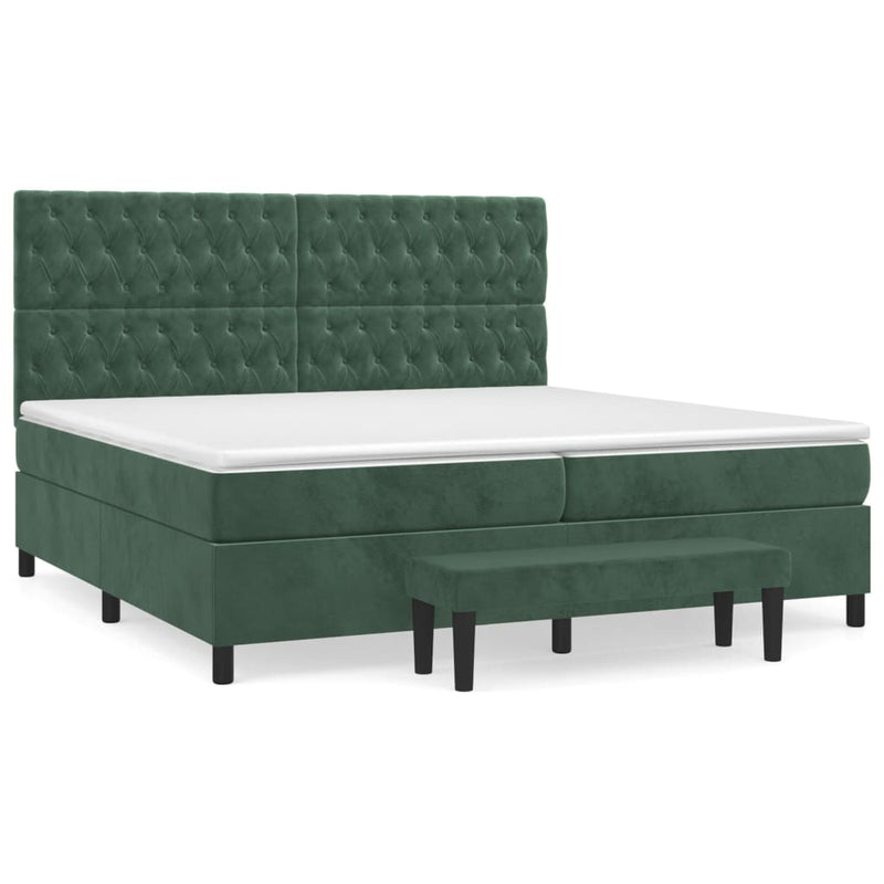 vidaXL sötétzöld bársony rugós ágy matraccal 200x200 cm