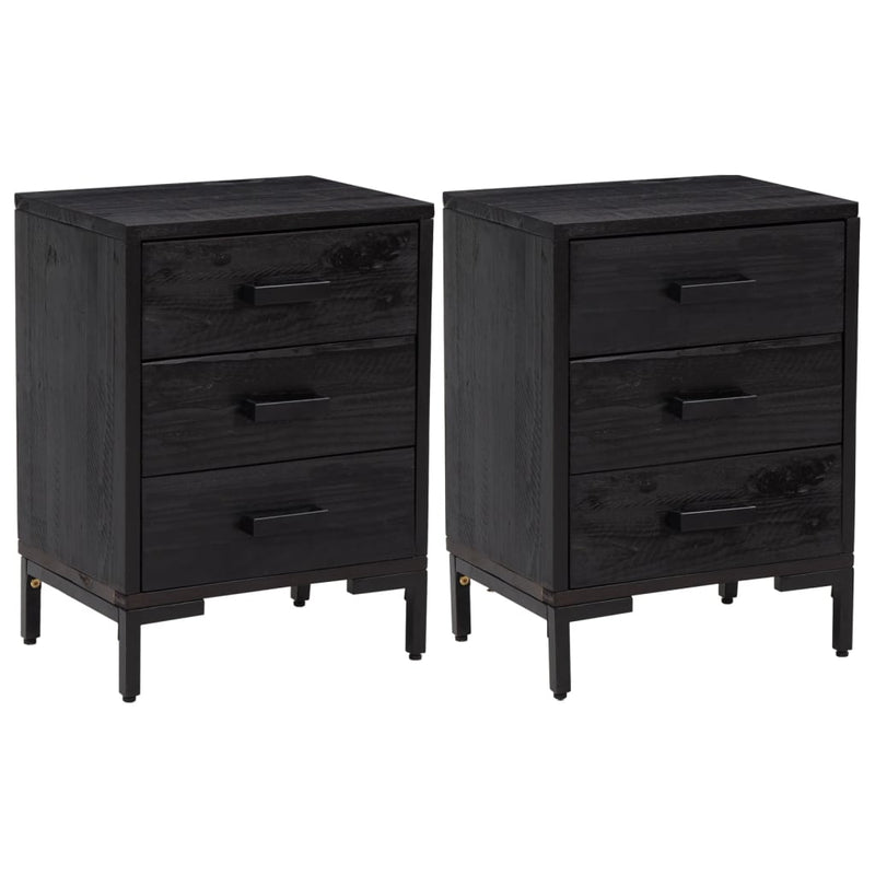 vidaXL 2 db fekete tömör fenyőfa éjjeliszekrény 40x30x55 cm