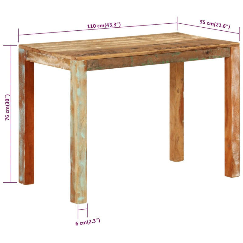 vidaXL tömör újrahasznosított fa étkezőasztal 110 x 55 x 76 cm
