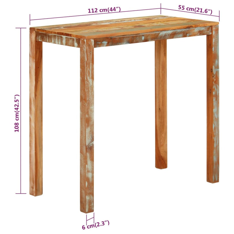 vidaXL tömör újrahasznosított fa bárasztal 112 x 55 x 108 cm