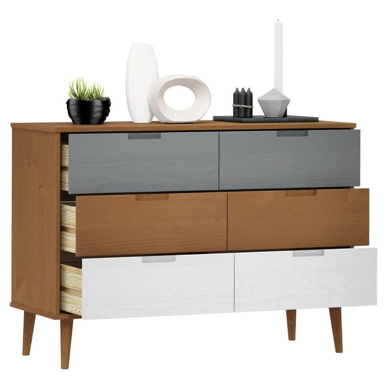 vidaXL MOLDE barna tömör fenyőfa fiókos szekrény 113 x 40 x 80 cm