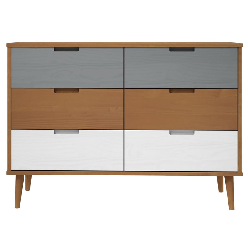 vidaXL MOLDE barna tömör fenyőfa fiókos szekrény 113 x 40 x 80 cm