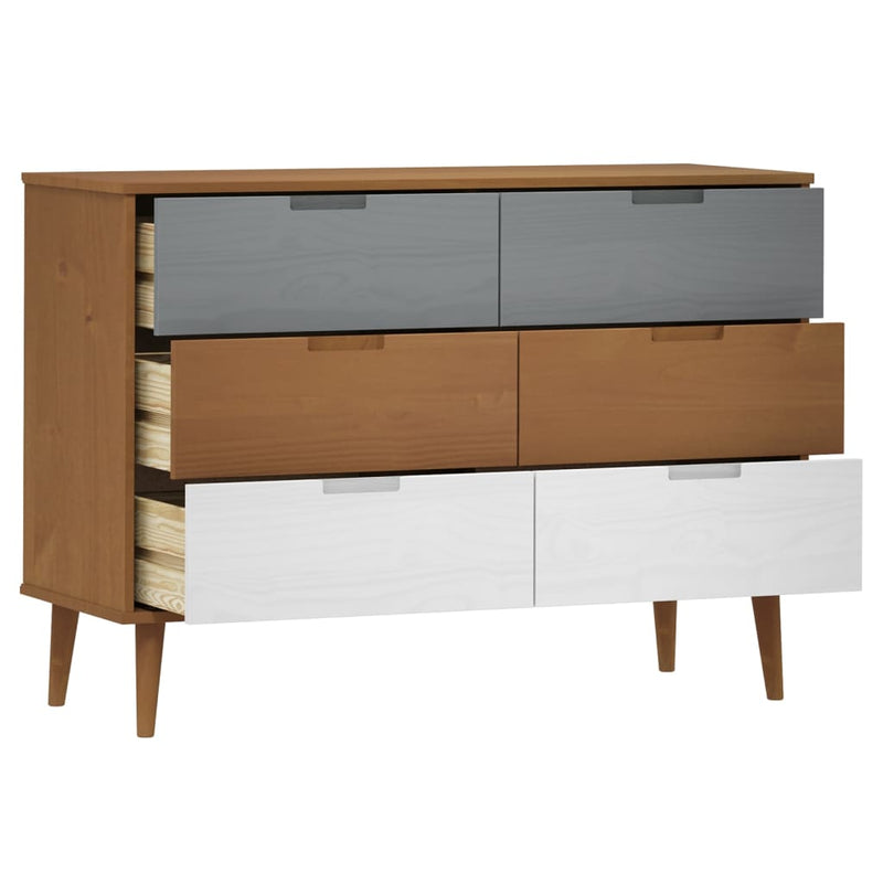 vidaXL MOLDE barna tömör fenyőfa fiókos szekrény 113 x 40 x 80 cm