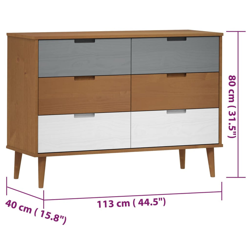 vidaXL MOLDE barna tömör fenyőfa fiókos szekrény 113 x 40 x 80 cm
