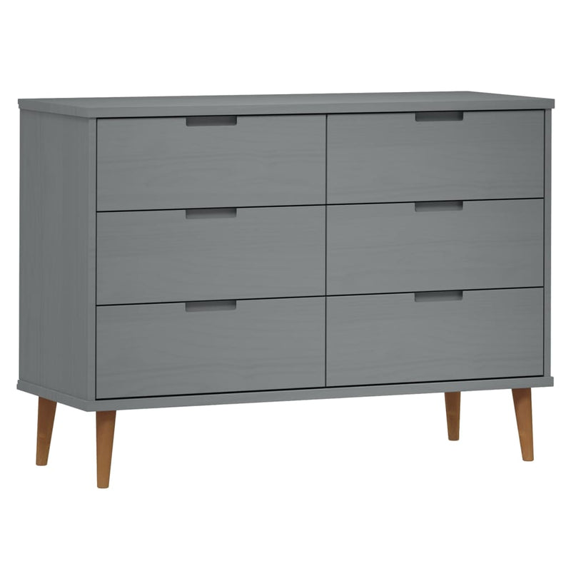 vidaXL MOLDE szürke tömör fenyőfa fiókos szekrény 113 x 40 x 80 cm