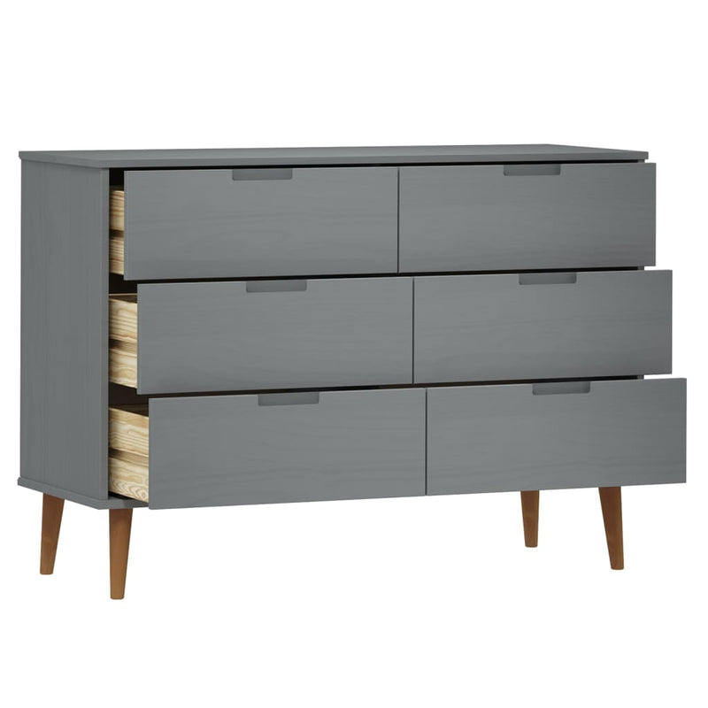 vidaXL MOLDE szürke tömör fenyőfa fiókos szekrény 113 x 40 x 80 cm