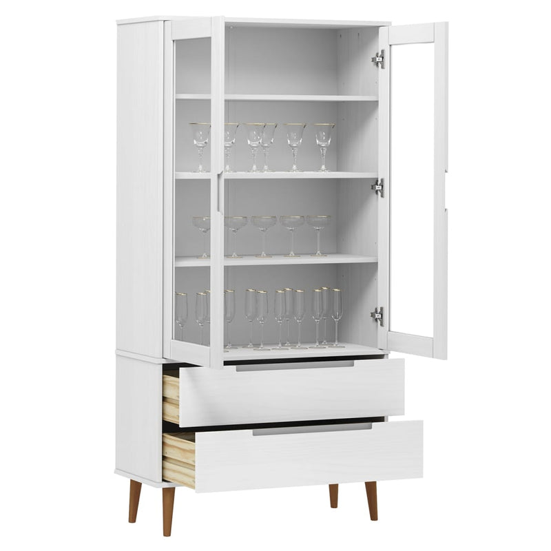 vidaXL MOLDE fehér tömör fenyőfa vitrin szekrény 90 x 35 x 175 cm