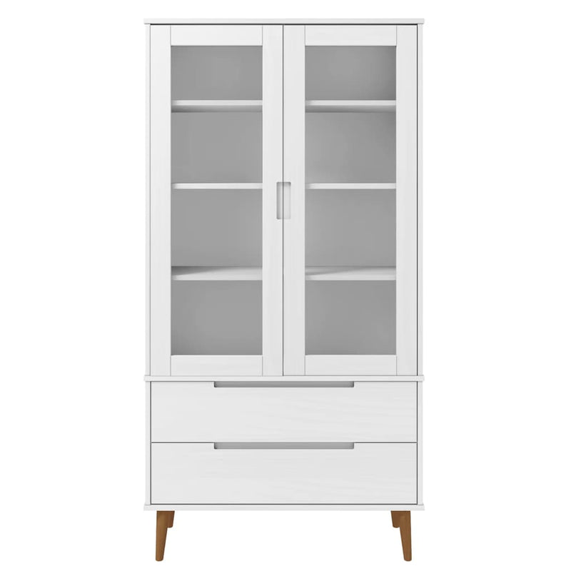vidaXL MOLDE fehér tömör fenyőfa vitrin szekrény 90 x 35 x 175 cm