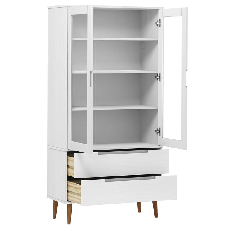 vidaXL MOLDE fehér tömör fenyőfa vitrin szekrény 90 x 35 x 175 cm