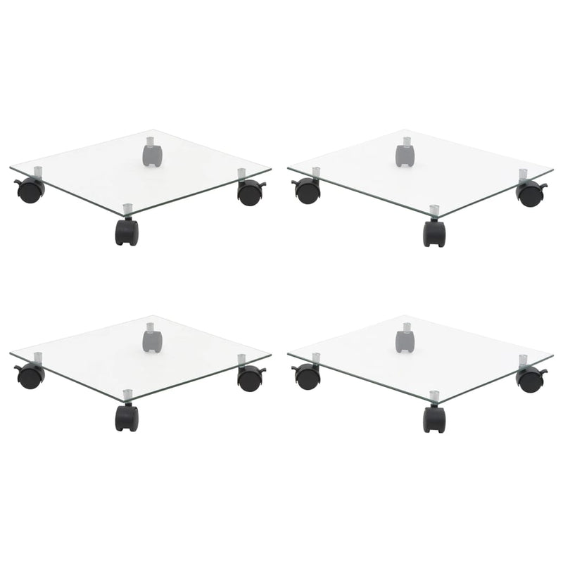 vidaXL 4 db négyzet alakú edzett üveg görgős növénytartó 35 x 35 cm