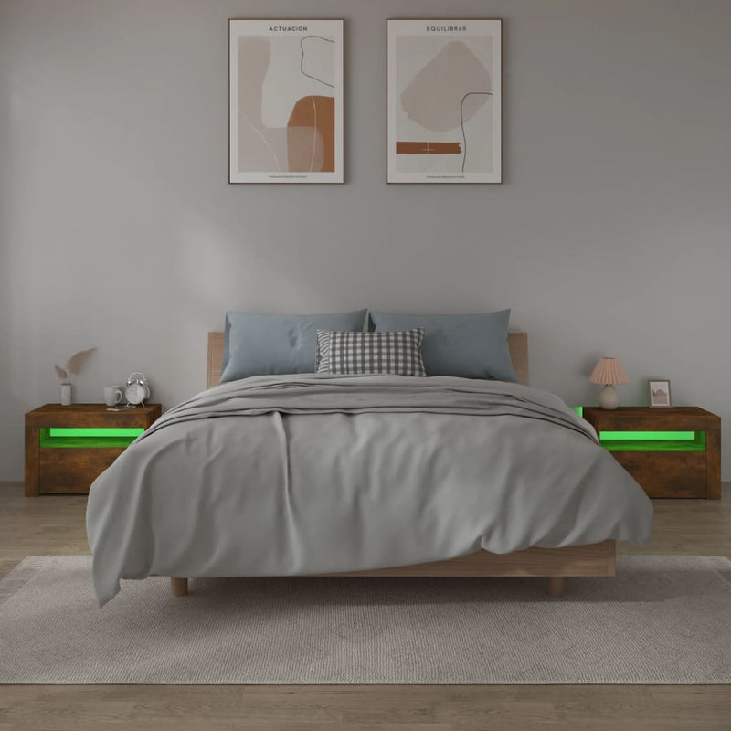 vidaXL 2 db füstös tölgy színű éjjeliszekrény LED-ekkel 60x35x40 cm