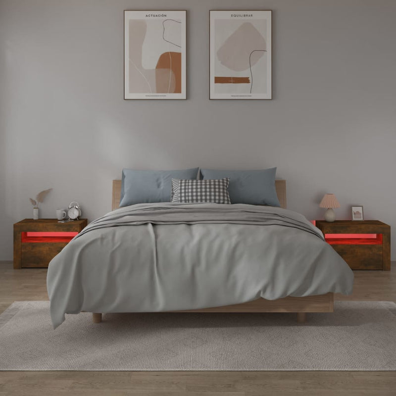 vidaXL 2 db füstös tölgy színű éjjeliszekrény LED-ekkel 60x35x40 cm