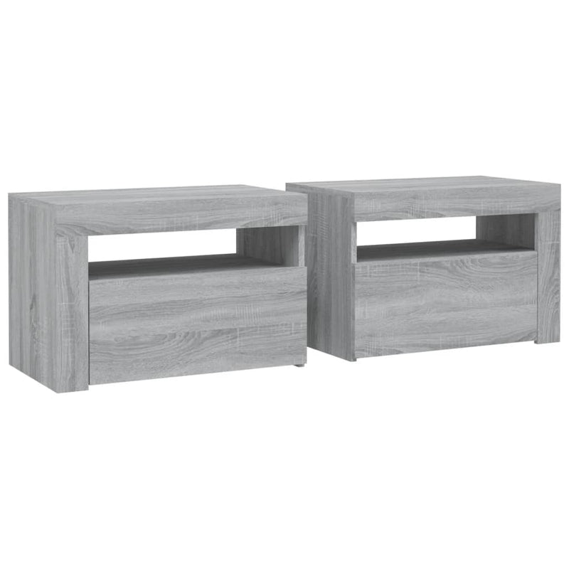 vidaXL 2 db szürke sonoma színű éjjeliszekrény LED-ekkel 60x35x40 cm