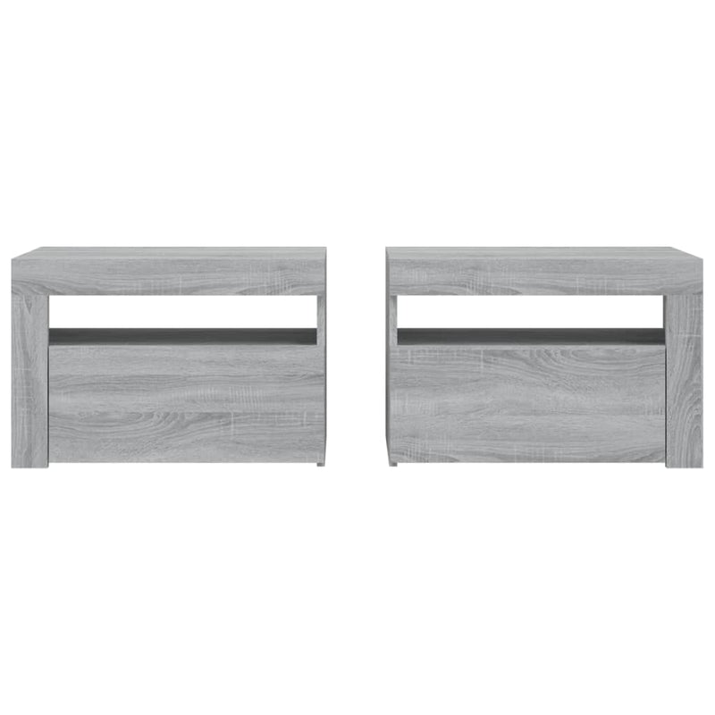 vidaXL 2 db szürke sonoma színű éjjeliszekrény LED-ekkel 60x35x40 cm