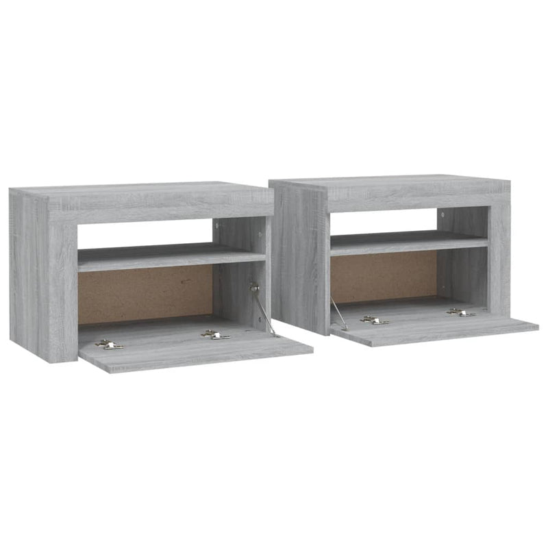vidaXL 2 db szürke sonoma színű éjjeliszekrény LED-ekkel 60x35x40 cm