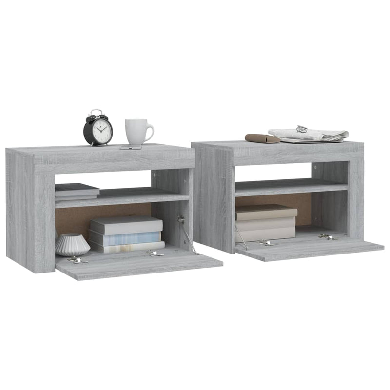 vidaXL 2 db szürke sonoma színű éjjeliszekrény LED-ekkel 60x35x40 cm