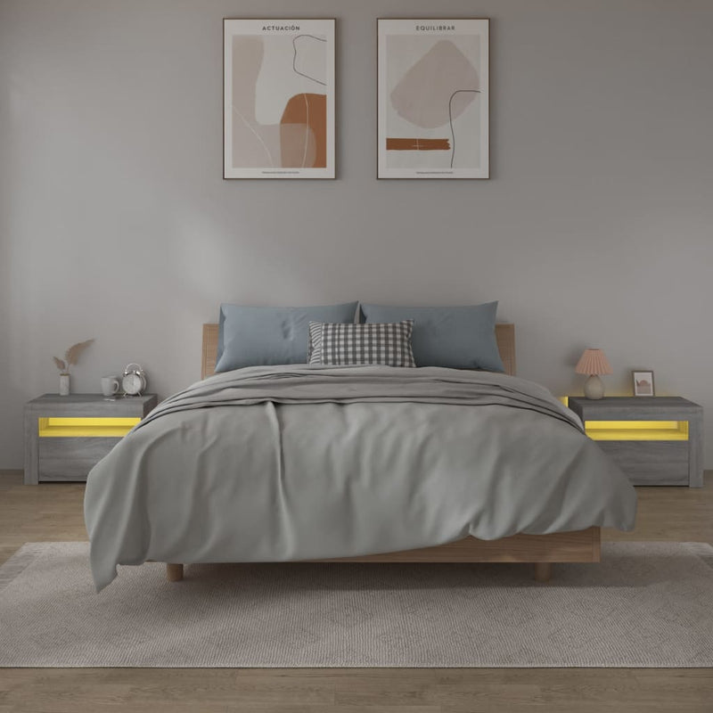 vidaXL 2 db szürke sonoma színű éjjeliszekrény LED-ekkel 60x35x40 cm