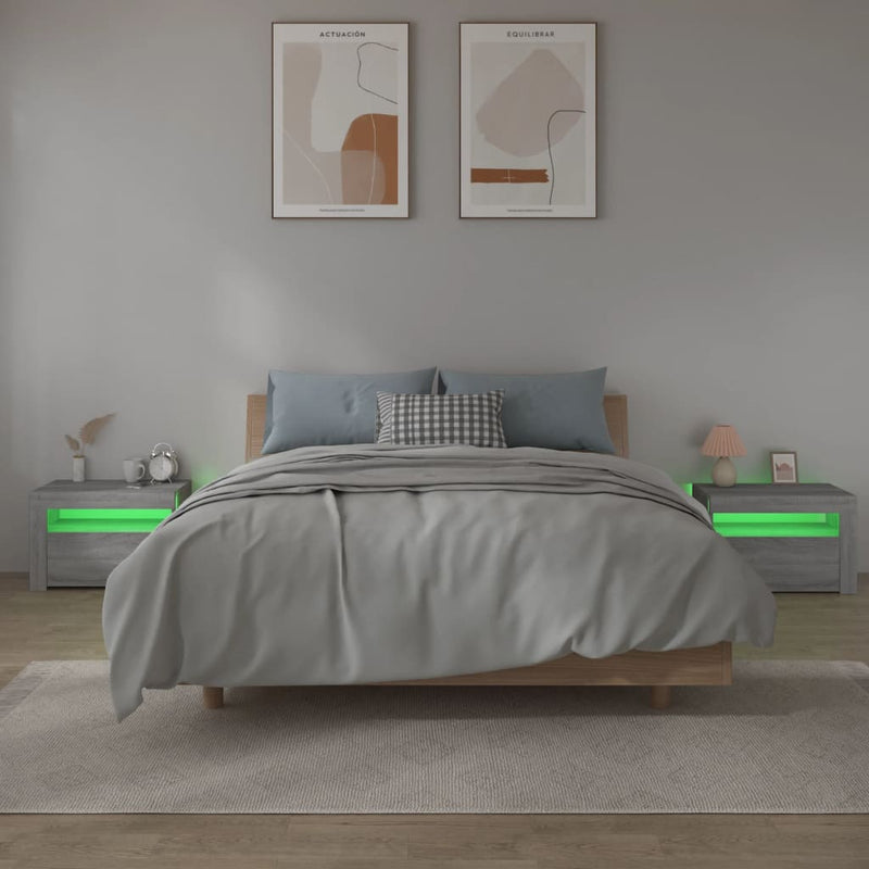 vidaXL 2 db szürke sonoma színű éjjeliszekrény LED-ekkel 60x35x40 cm